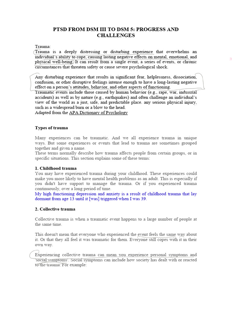 PTSD Notes | PDF | Psychological Trauma | Diagnostic And Statistical ...