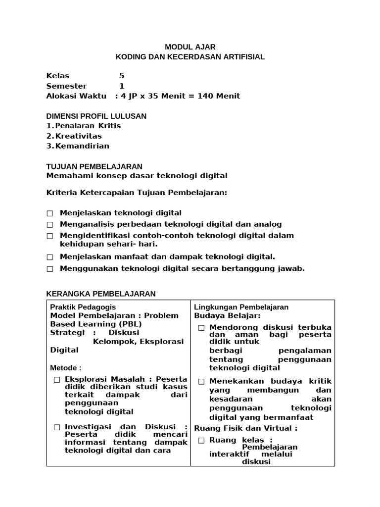 Final MA Koding Dan KA - Konsep Dasar Teknologi Digital - Kelas 5 | PDF