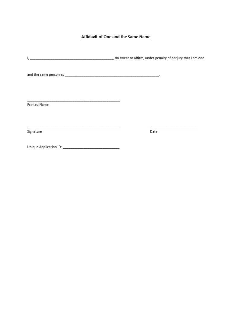 Affidavit of One and The Same Name | PDF