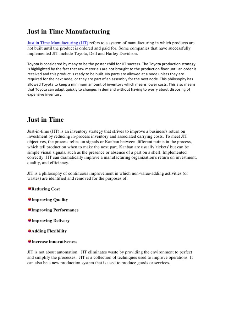 Just in Time Manufacturing | PDF
