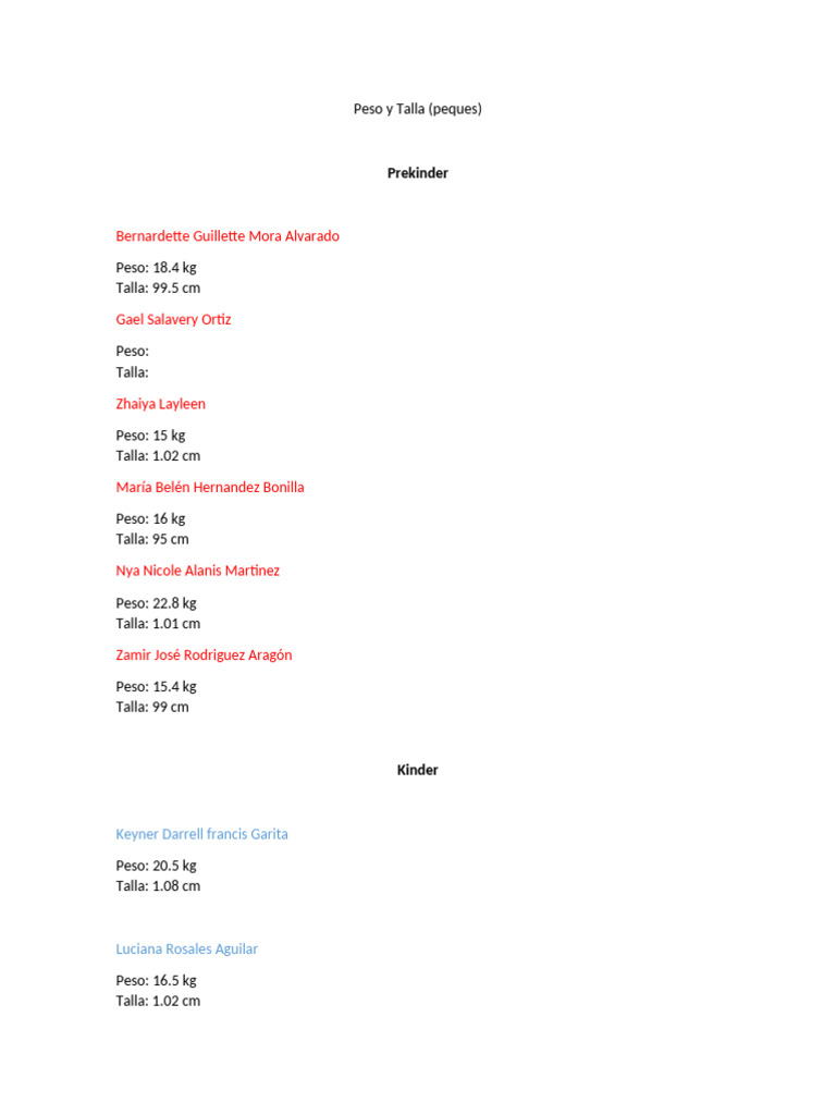 Peso y Talla (Peques) | PDF