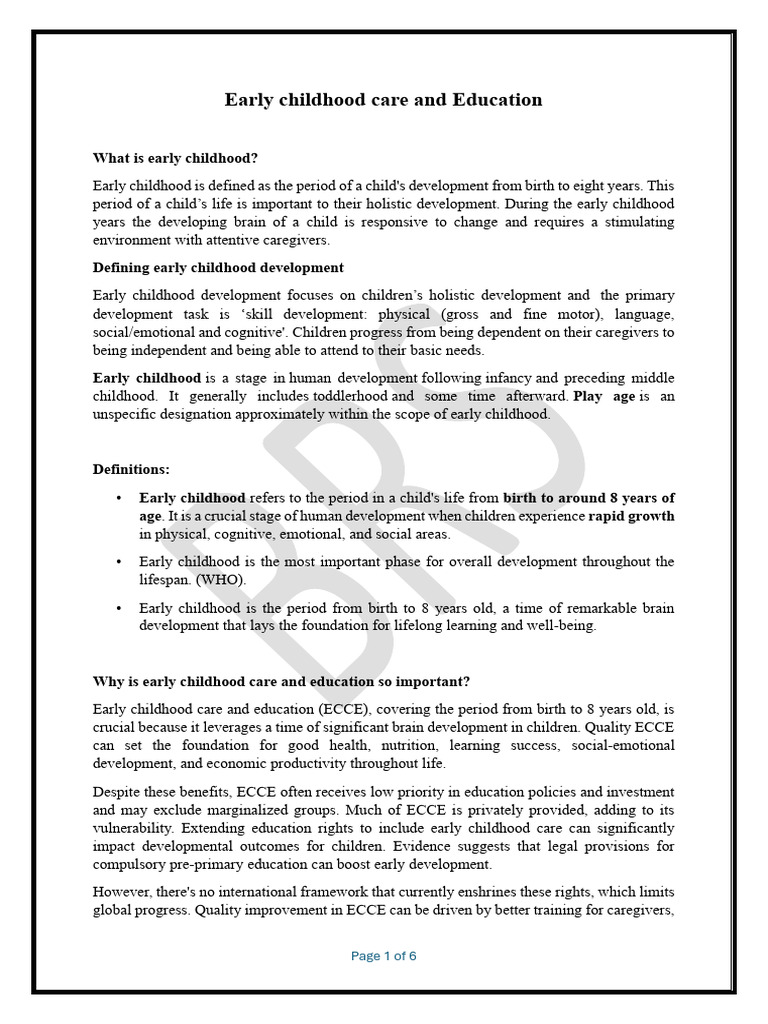 Notes (1) Early Childhood Care and Education | PDF | Communication ...