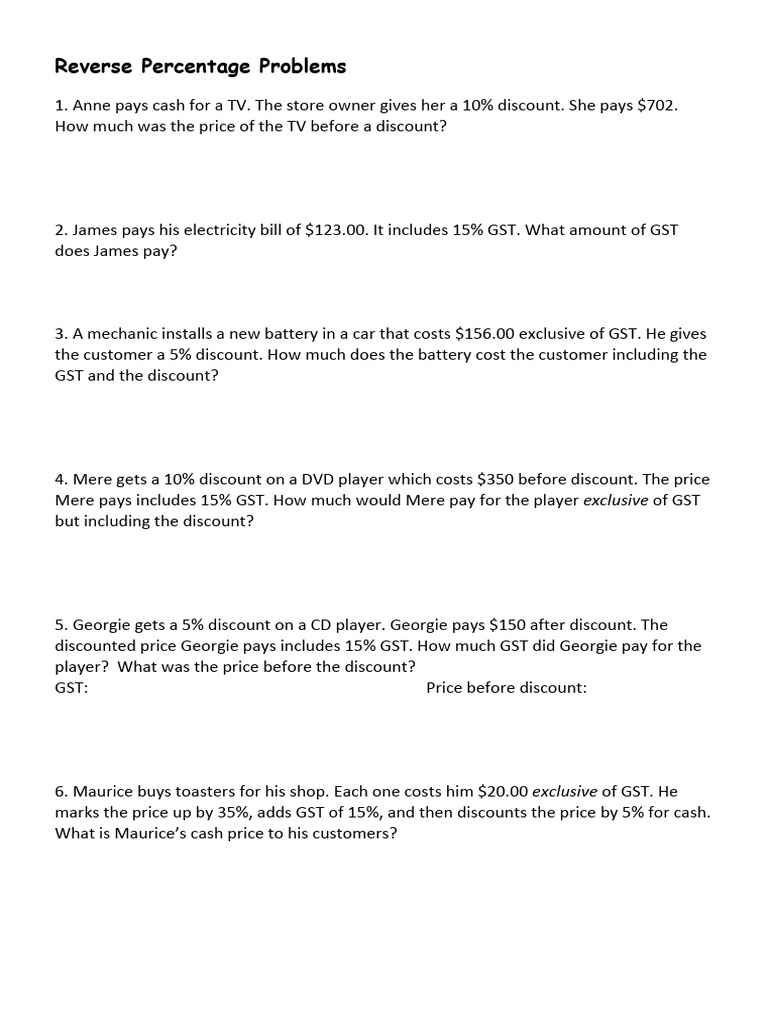 1 Reverse Percentage Problems | PDF