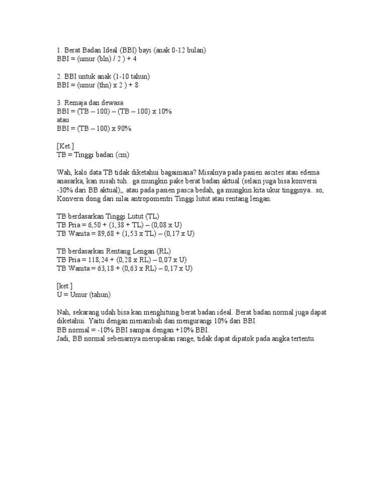 Perhitungan Berat Badan Ideal