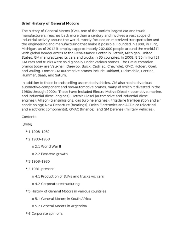 The Brief History Of General Motors Pdf General Motors Chevrolet