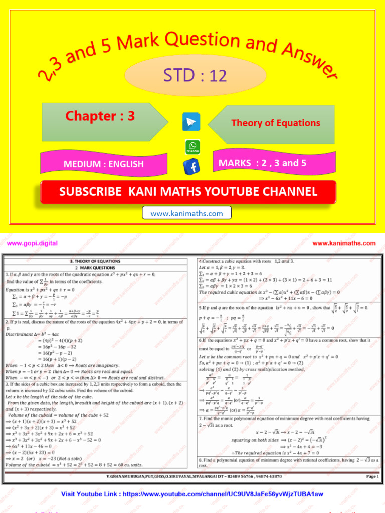 STD 12 CHAPTER 3 Theory of Equations EM | PDF