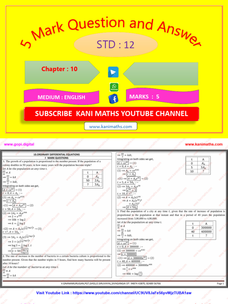 STD 12 CHAPTER 10 Ordinary Differential Equations EM | PDF ...