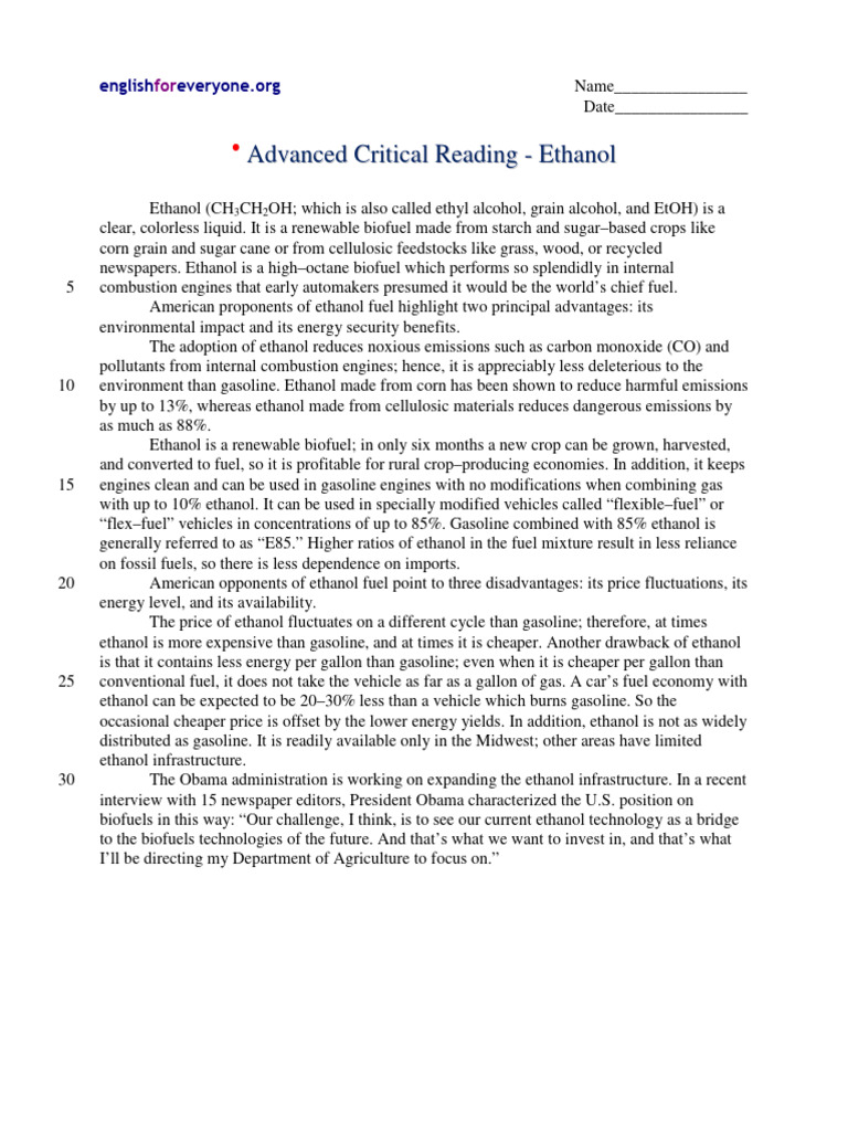 Advanced Critical Reading Part 2 | PDF | Gasoline | Ethanol Fuel