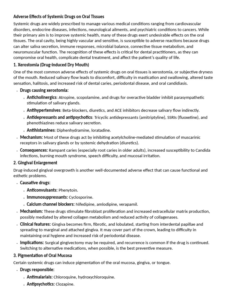 Adverse Effects of Systemic Drugs On Oral Tissues | PDF | Candidiasis ...
