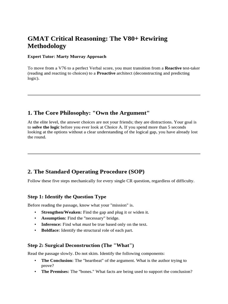 GMAT Critical Reasoning The V80+ Rewiring Methodology | PDF | Logic ...