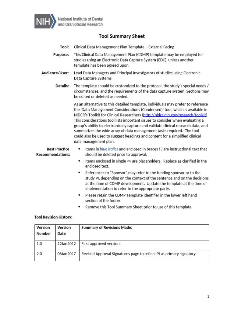 Clinical Data Management Plan Template 0 | PDF | Clinical Trial | Databases