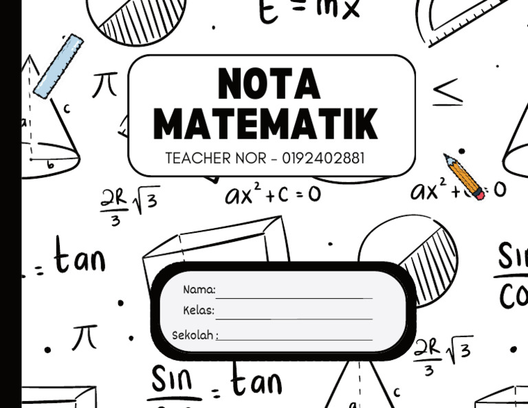 Math Notebook Cover in Green, Red and White Doodle Style | PDF