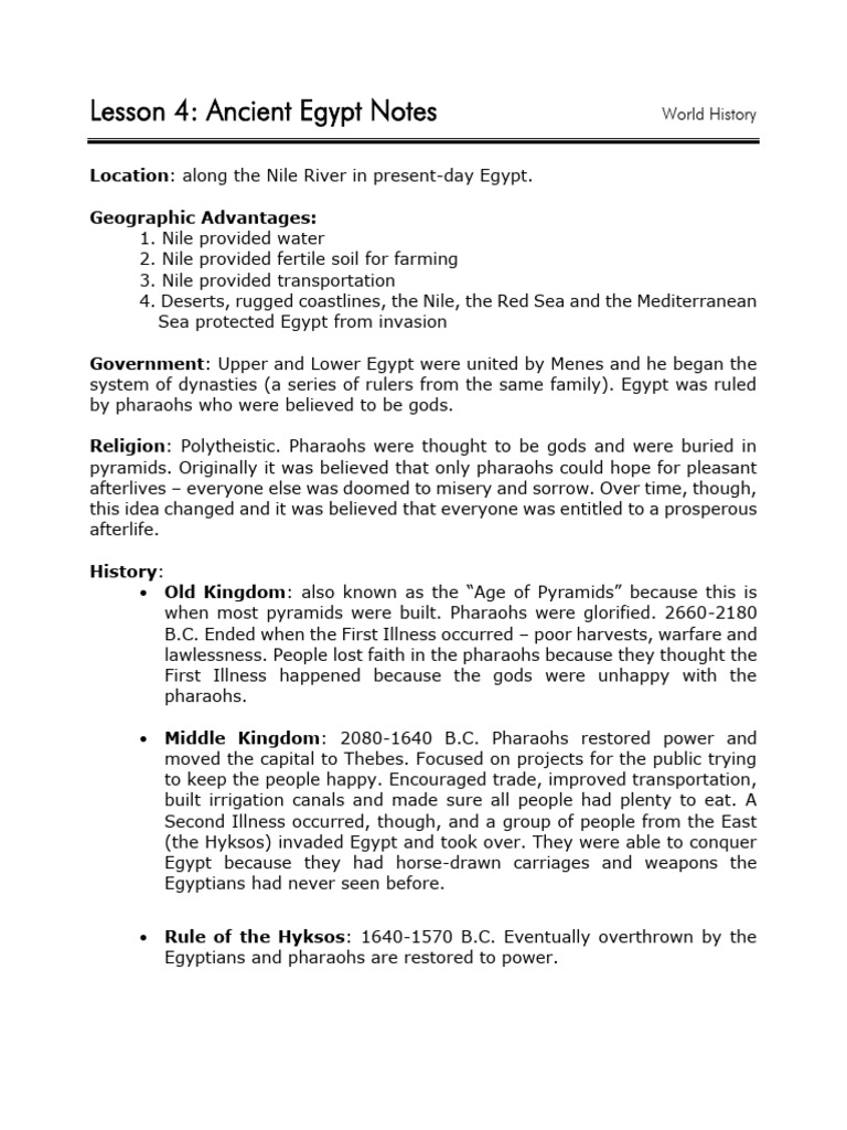 World History Lesson 4 | PDF | Ancient Egypt | Pharaoh