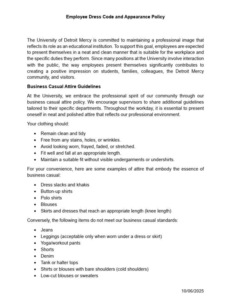 Dress Code and Appearance Policy | PDF | Clothing | Trousers