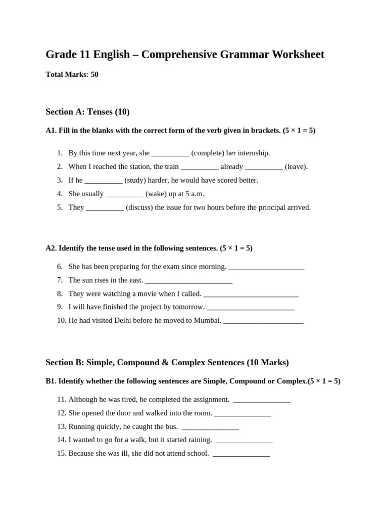 Grade 11 English Worksheet | PDF | Linguistics