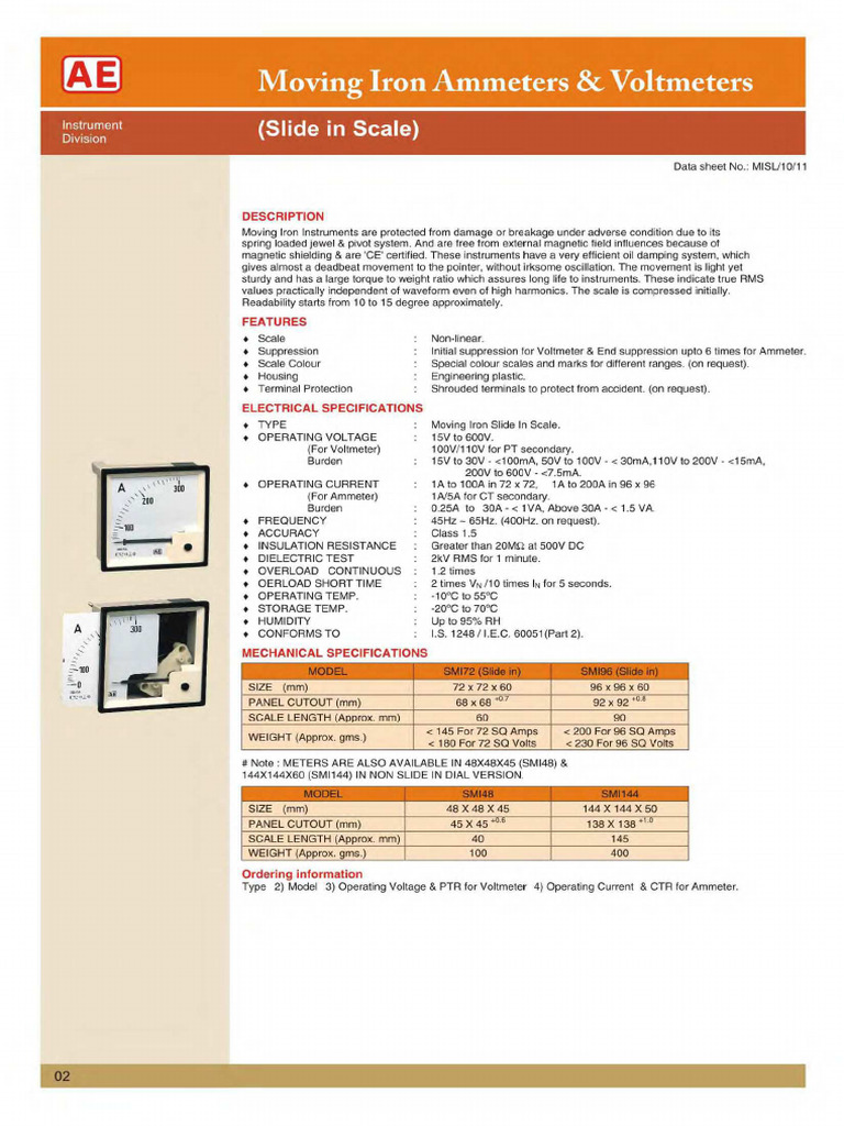 Moving Iron Ammeters & Voltmeters | PDF