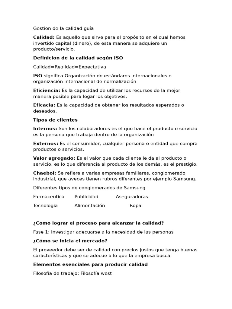 Gestion de La Calidad Guía | PDF | Calidad (comercial) | Gestión de la ...