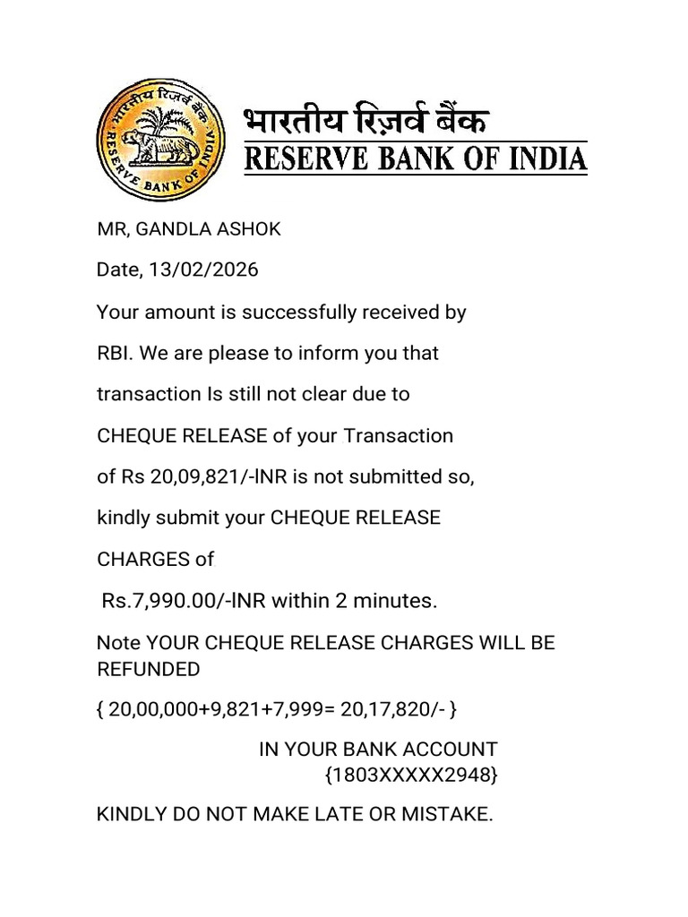 PDC Private Cheque Rbi Bank | PDF