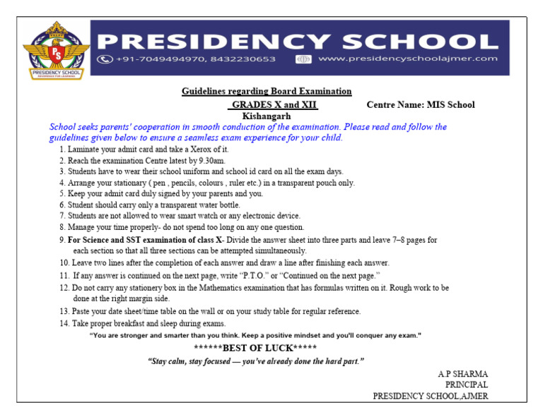 Guideline For Board Exam | PDF