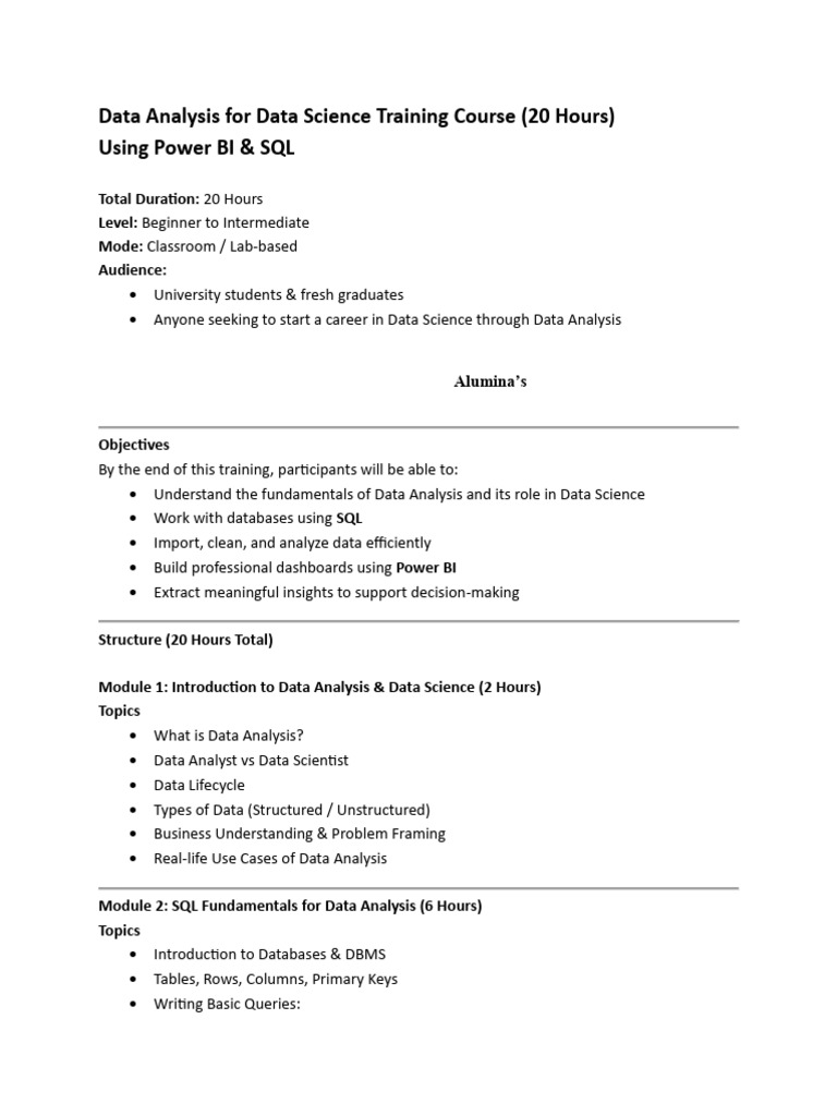 Data Analysis For Data Science Training Program | PDF | Data Analysis ...