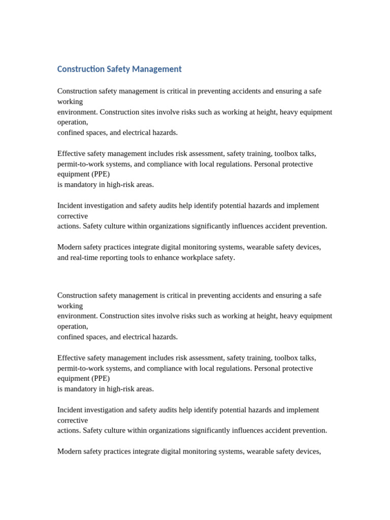Document 8 Construction Safety Management | PDF | Occupational Safety ...