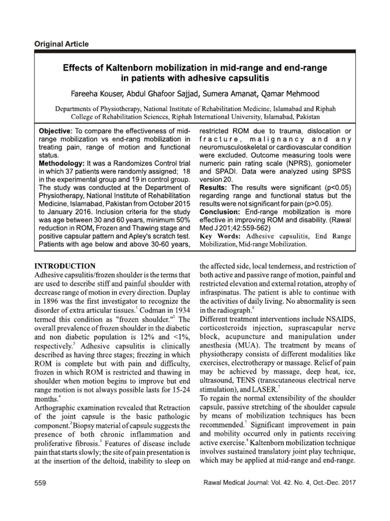 Effectiveness of Kaltenborn Mobilization in Mid-Range and End-Range in ...