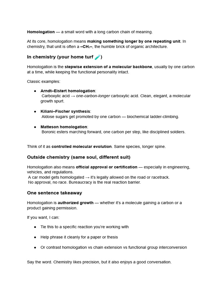 Homologation | PDF | Chemistry | Chemical Reactions