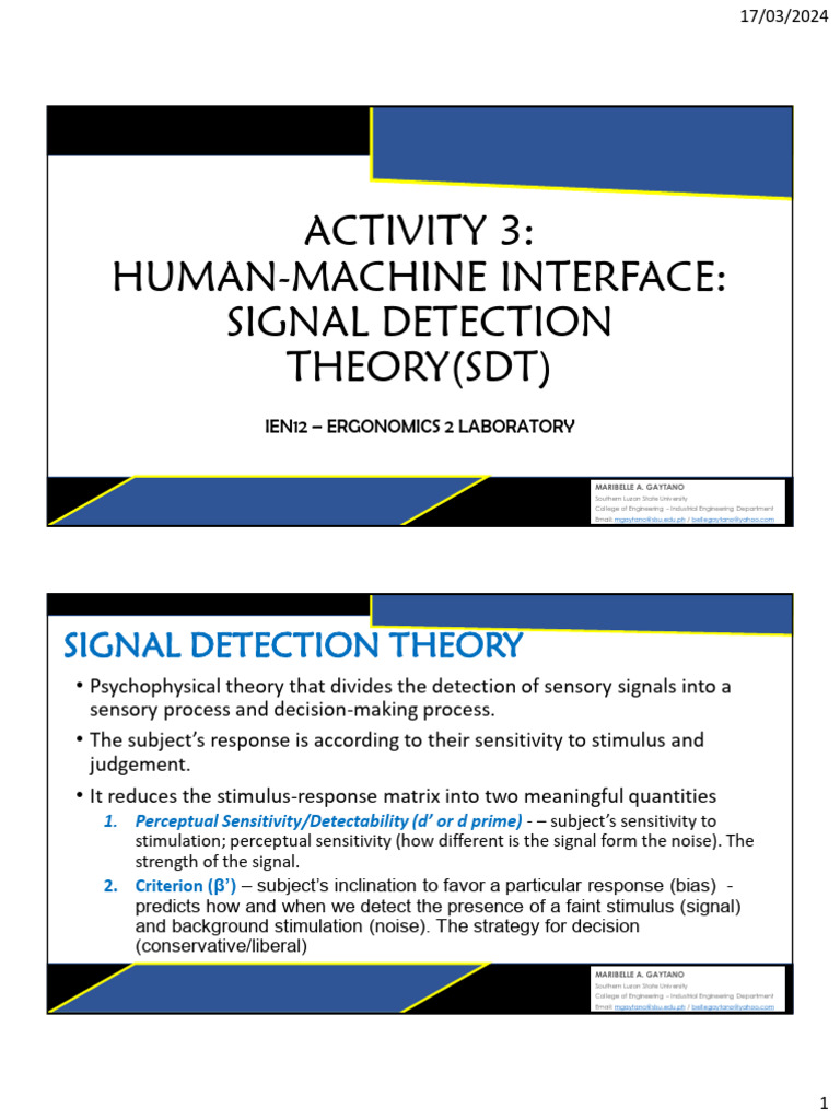 3 Human Machine Interface Signal Detection Theorysdt | PDF ...