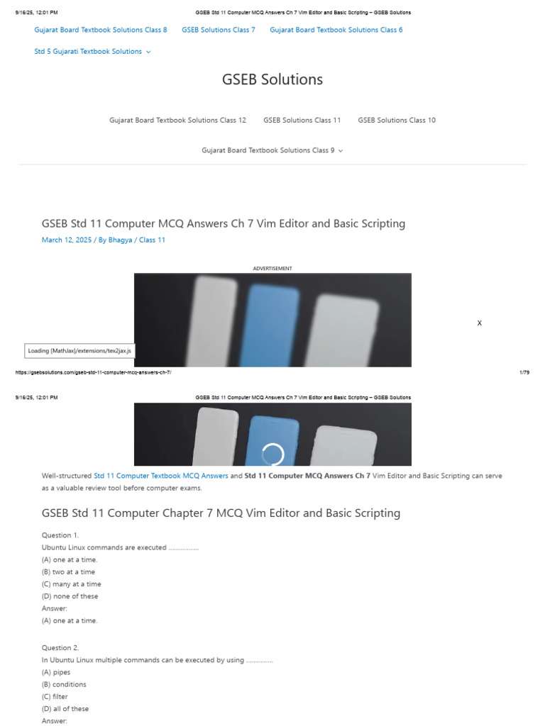 GSEB STD 11 Computer MCQ Answers CH 7 Vim Editor and Basic Scripting ...