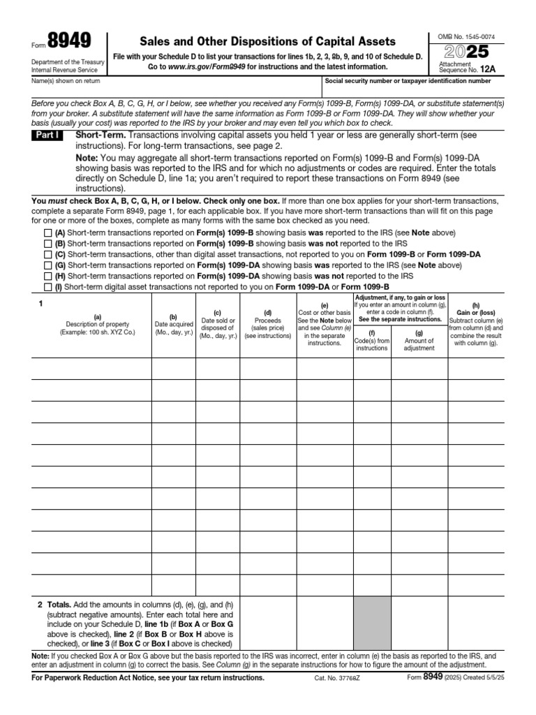 Sales and Other Dispositions of Capital Assets: WWW - Irs.gov/form8949 ...