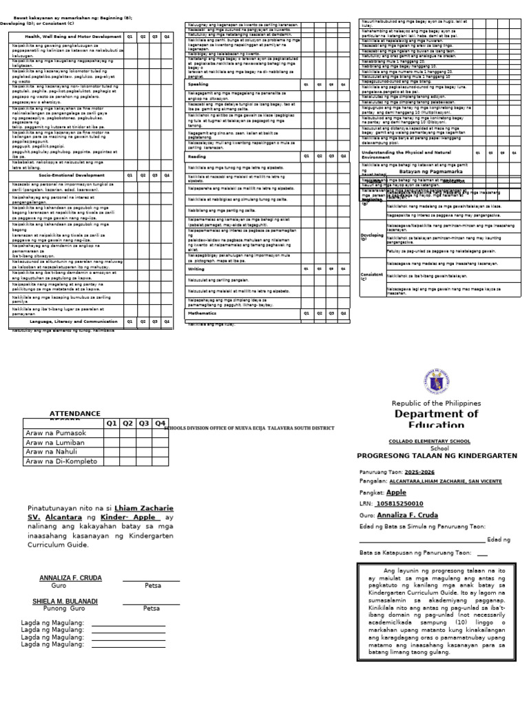 Progress Report Card 2025 Collado Es | PDF