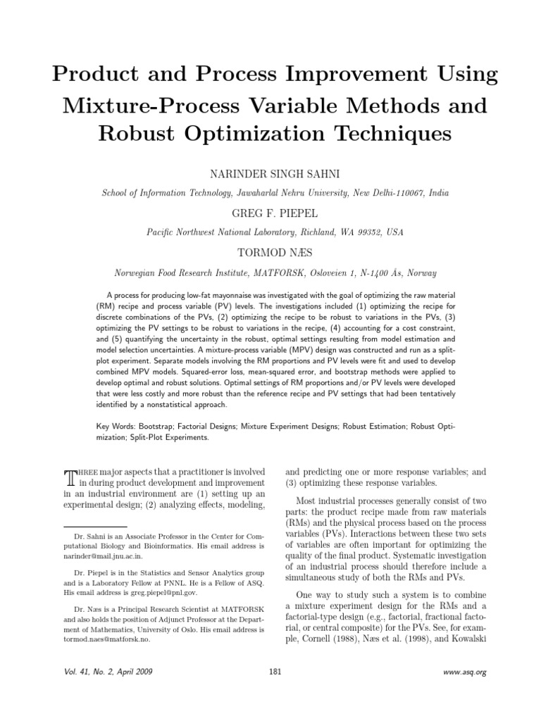 Product and Process Improvement Using Mixture-Process Variable Methods ...