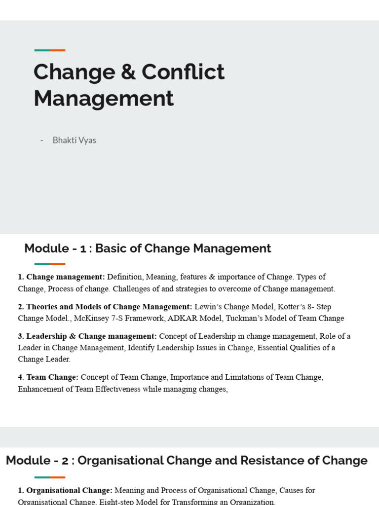 Change & Conflict Management | PDF | Change Management | Organizational ...