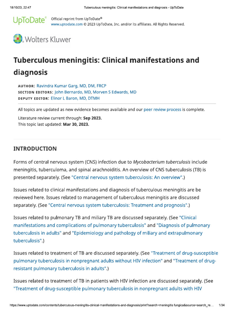 Tuberculous Meningitis | PDF