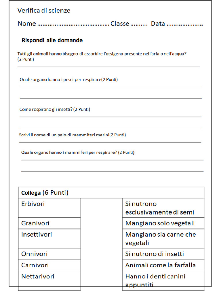 Verifica Animali Cl. 3 | PDF