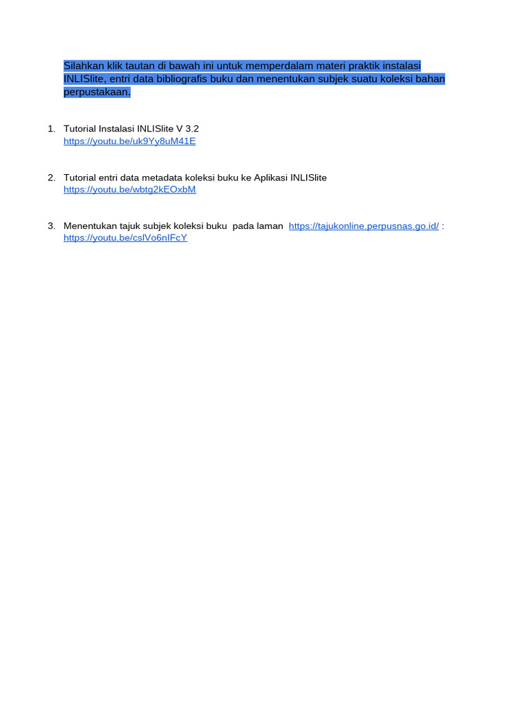 Link Tutorial Materi INLISlite | PDF