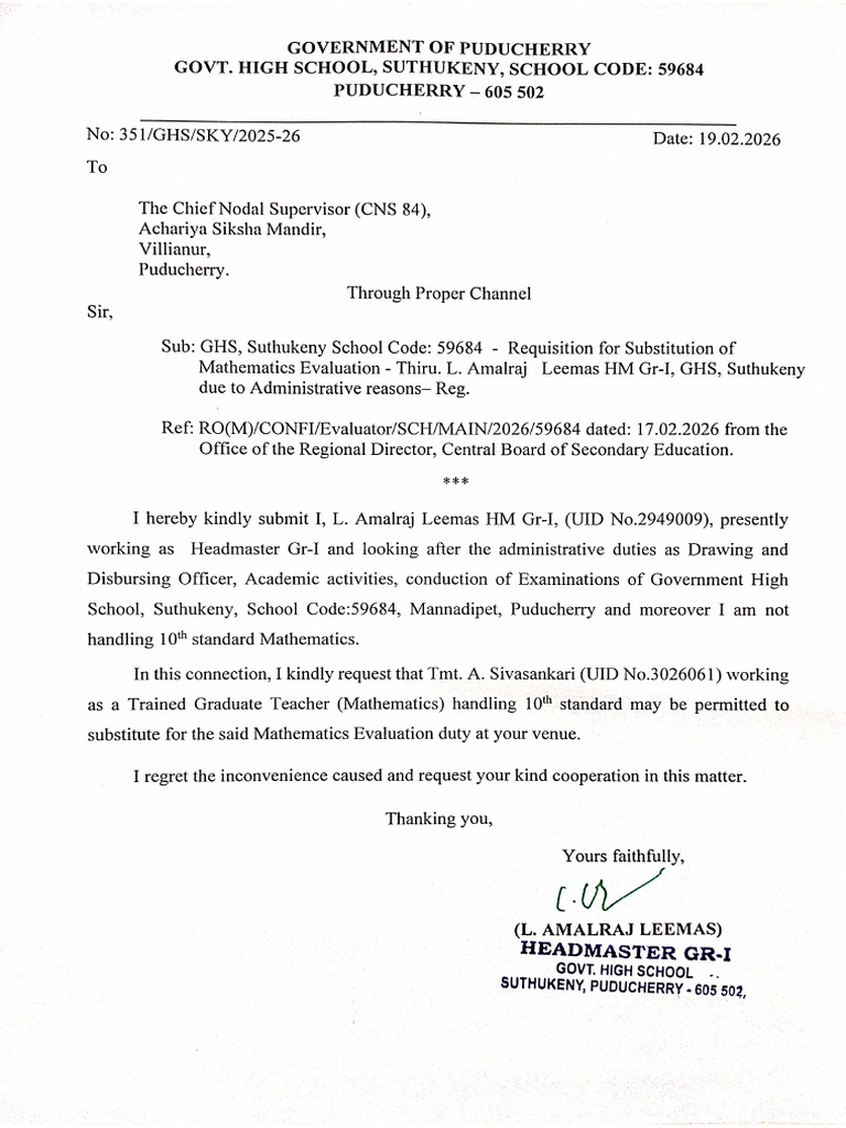 Letter For Substitution of Maths Evaluation | PDF