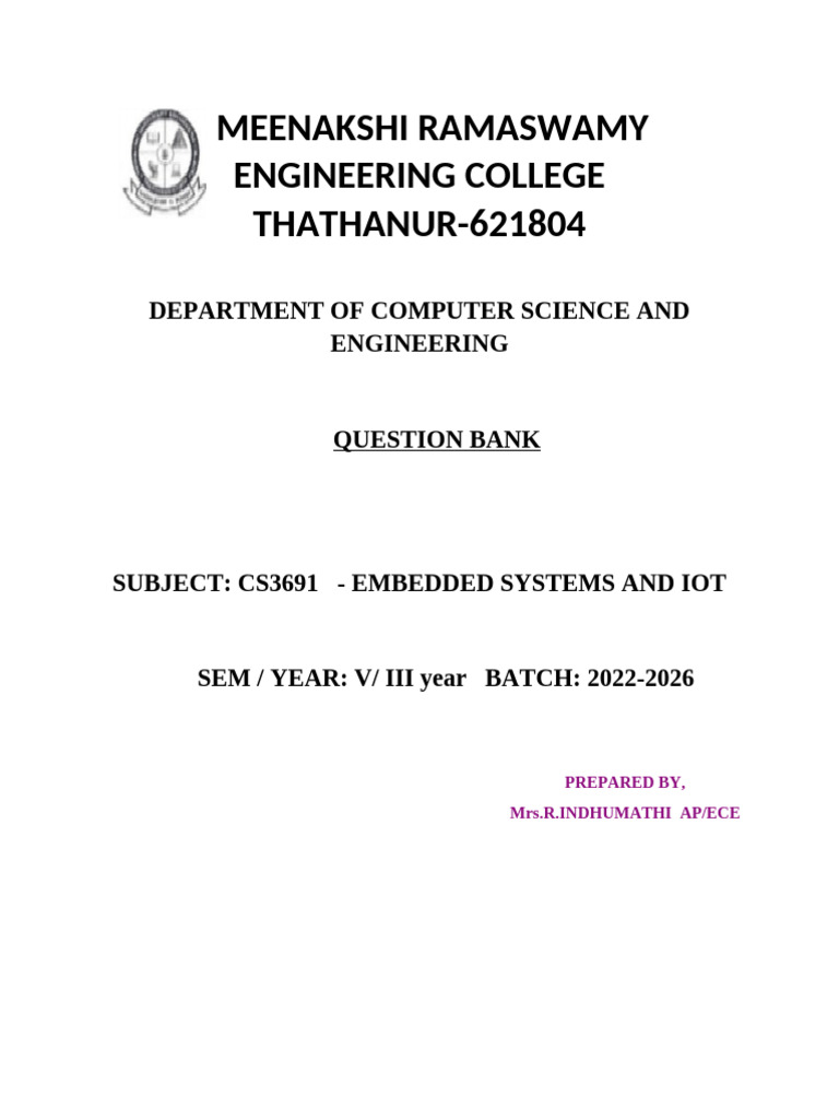 Cs3691 Embiot QB | PDF | Random Access Memory | Embedded System