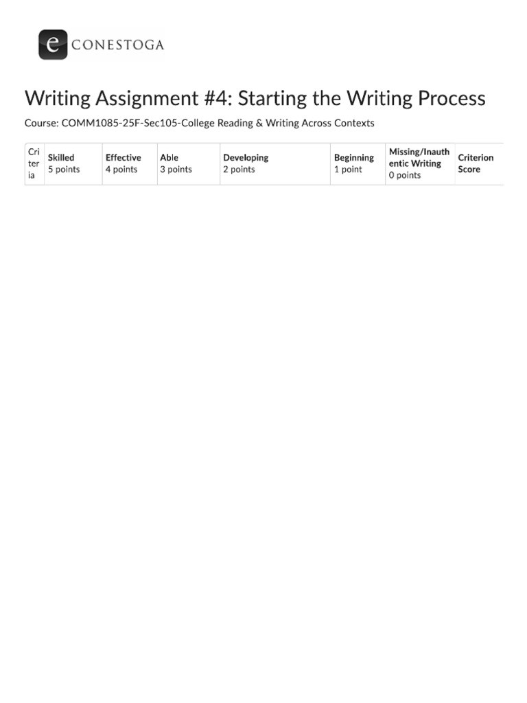 Writing Assignment 4 Rubric | PDF