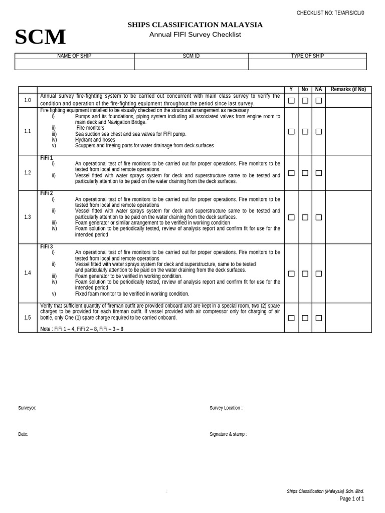 Annual FIFI Checklist | PDF | Firefighting | Deck (Ship)