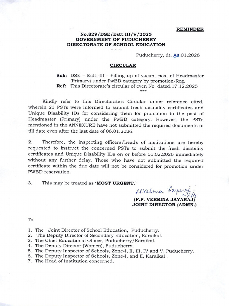HM (P) PWBD Circular | PDF