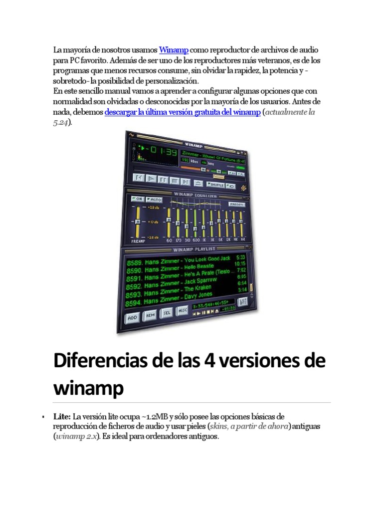 Guía práctica para usar Winamp | PDF | Informática | Software