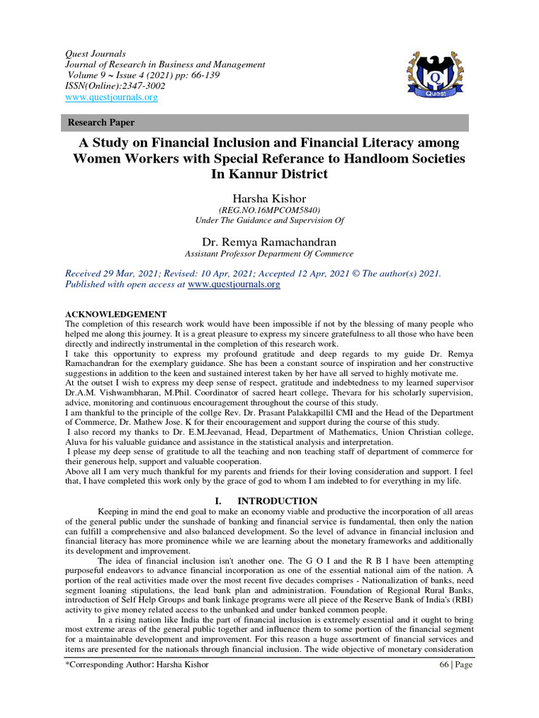 A Study On Financial Inclusion and Finan | PDF | Analysis Of Variance ...