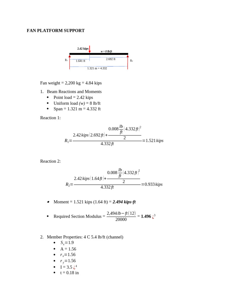 Fan Platform Calculations | PDF | Bending | Classical Mechanics