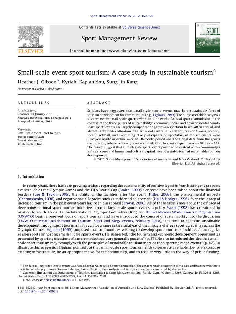 Small-Scale Event Sport Tourism A Case Study in Sustainable Tourism ...