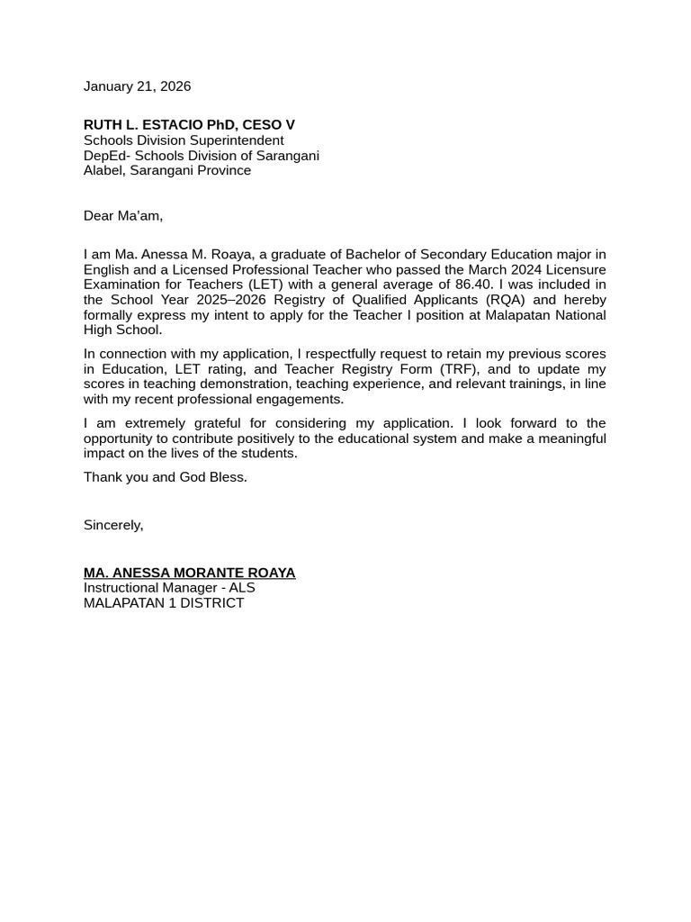 Intent Letter For Ranking | PDF