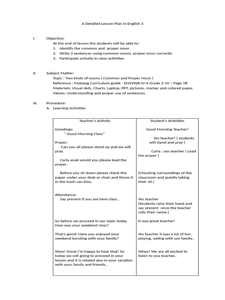 A Detailed Lesson Plan in English 3 NEW | PDF | Lesson Plan | Teachers
