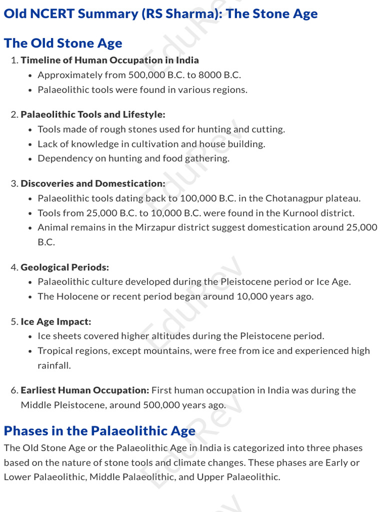 EduRev - Old NCERT Summary (RS Sharma) - The Stone Age | PDF ...