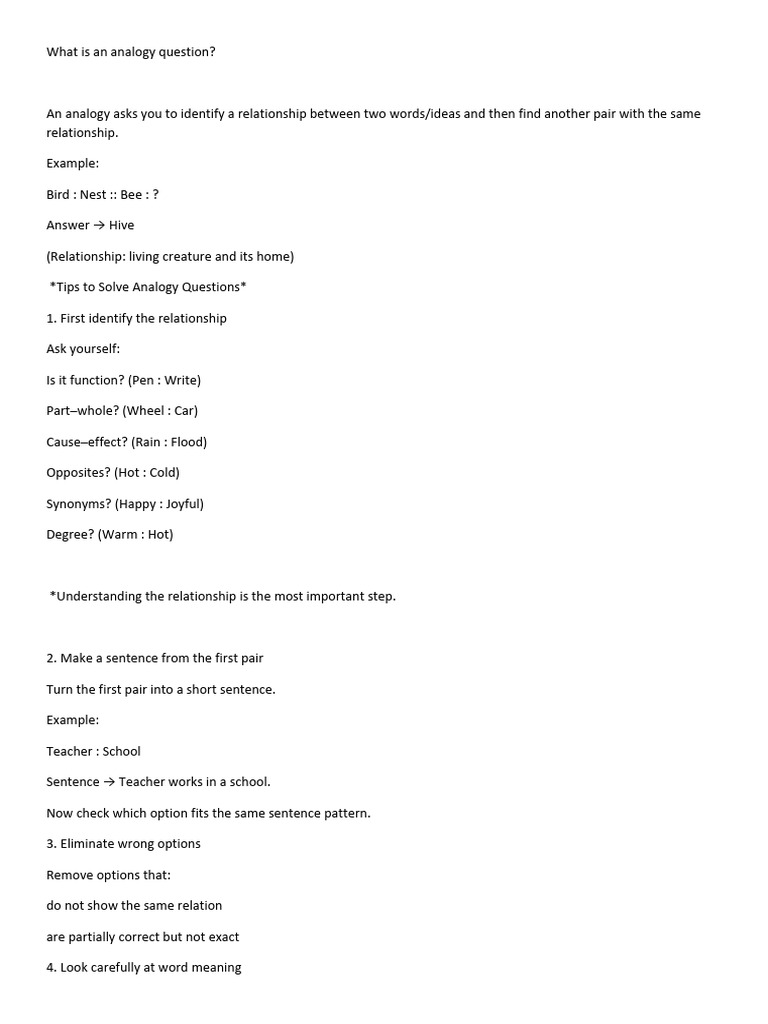 What Is An Analogy Question | PDF