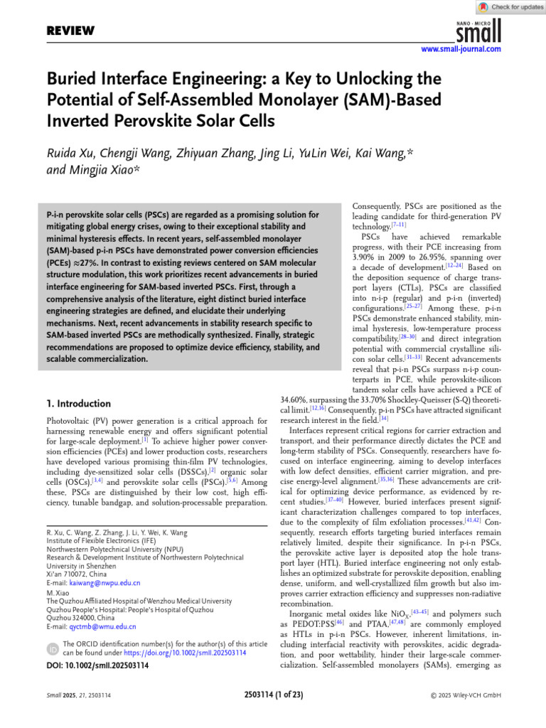 Small - 2025 - Xu - Buried Interface Engineering A Key To Unlocking The ...